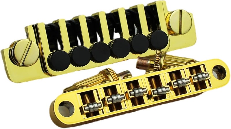 guyker LP Guitar Tune-O-Matic Roller Saddle Bridge GM005 + Vintage TP-6 Tailpiece Stop Bar Lock Combo Replacement Compatible with Les Paul LP 6 Strings Electric Guitar, Gold - Image 1